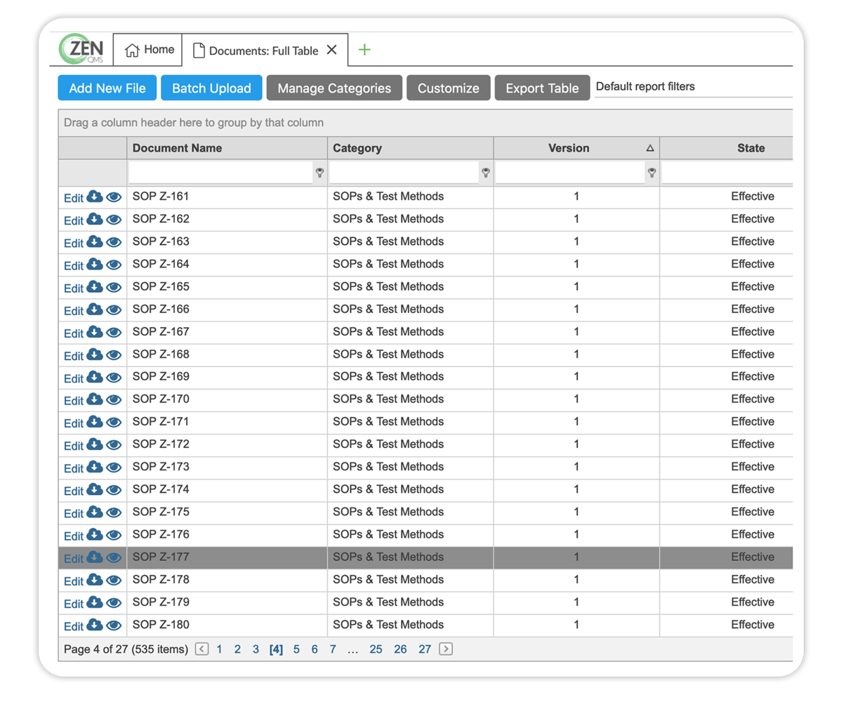 Import and link documents of any kind across all modules using the Documents Module in ZenQMS