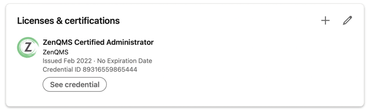 ZenQMS Certified Administrator